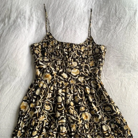 Doen Benoit Cotton Ruched Bust Midi Maxi Dress Noir Columbia Street Floral Black - Picture 9 of 14